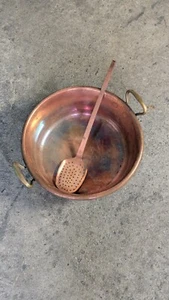 Confiturier BIARD B.H. Villedieu CUIVRE  Bronze XIXè Bassine Confiture Écumoire - Imagen 1 de 14