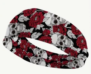 SKULL HEADBAND WITH RED ROSES - Picture 1 of 1