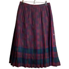 Vintage Tootal Collection Womens Pleated Skirt Red Purple Plaid Midi Wool 10
