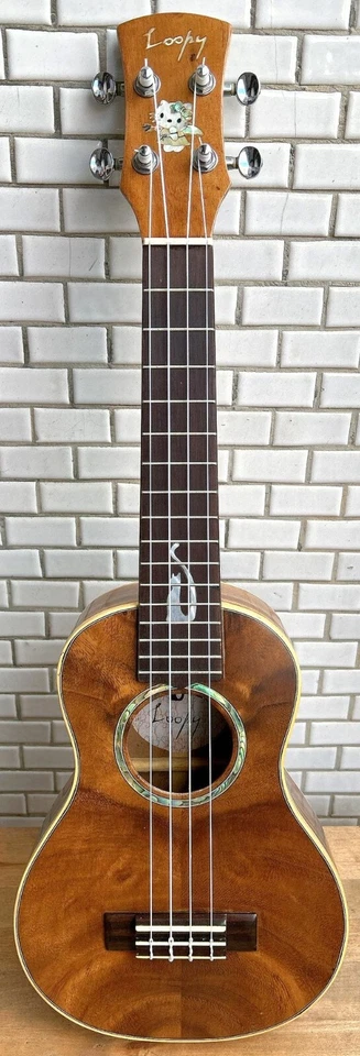 Loopy Solid Acacia Koa wood Concert Ukulele, sitting cat inlay UKC184 - Image 1 of 4