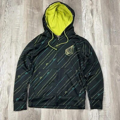 Y2K Black Green Volcom Zip Up Hoodie Size Small Multicolor Logo Grunge Skater - Image 1 of 4