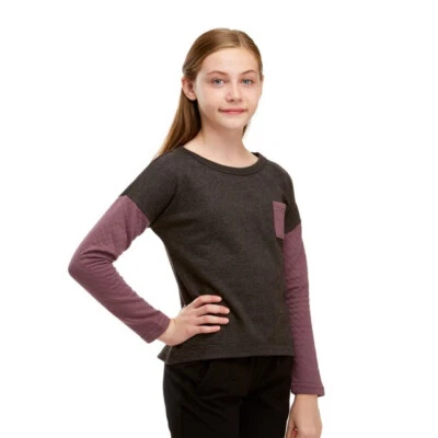 Soffe Girls' Big Quilted Crew Sweater, Charcoal Heather Black Plum, Medium 8-10 - Image 1 of 4