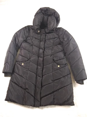 Женское пальто-пуховик Steve Madden M черное полиэстер флисовая подкладка карманы с капюшоном на молнии - Изображение 1 из 4