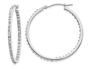 Aretes tipo argolla de diamantes con detalles en oro blanco de 14 k (1 1/3 pulgadas) - Imagen 1 de 4