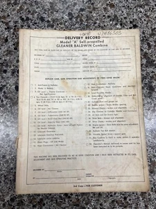 GLEANER BALDWIN MODEL A COMBINE OPERATOR'S MANUAL U71186303 - Picture 1 of 4