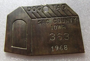 Dog House shaped License tag  1968 Iowa tax   Sac County  IOWA FREE SHIPPING - Picture 1 of 2