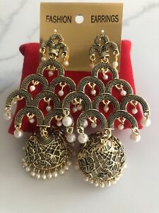 New Jhumka Jhumki Earrings Antic Gold Plated Drop Pearls. Costume Jewellery