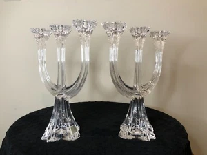Pair of Crystal 3-Arm Heavy Candelabra Candle Holder 10" Mikasa Harrow Austria - Picture 1 of 7