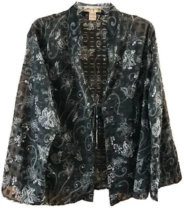 Notations Women's Semi-Sheer Black White Floral Blouse Long Sleeve Sz 1XL-140 - Picture 1 of 9