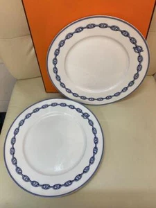 Hermes Dessert Plate Chaine d'Ancre Blue 27cm Set of 2 Porcelain Tableware w/box - Picture 1 of 4