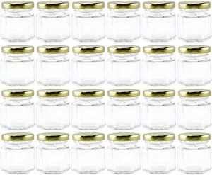 1.5oz Mini Hexagon Glass Jars 48pk; Tiny with Gold Lids, 3-Tablespoon Capacity - Picture 1 of 6
