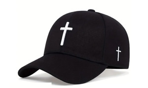 New Catholic Christian Cross Jesus Embroidery Black Cap Hat Baseball Outdoor