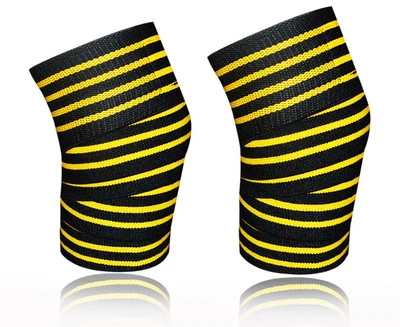 Kango Pro Knee Wraps  Pair Squats Supports Gym Training 4Yellow Line - Изображение 1 из 4