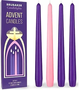 BRUBAKER Advent Candles Purple & Pink - 10" Taper Candles - Made in Europe - Picture 1 of 5