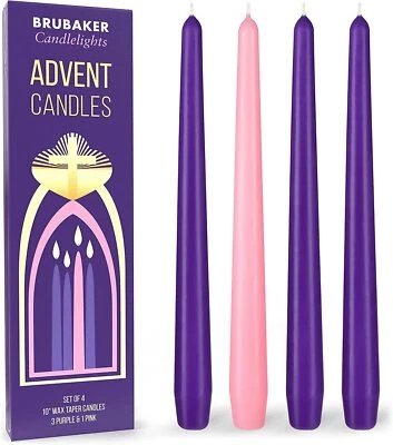 BRUBAKER Advent Candles Purple & Pink - 10" Taper Candles - Made in Europe - Image 1 of 4