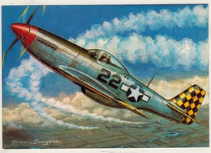 1940 Aviation-North American P.51 Mustang-F.Bergèse-In Flight Postcard - Picture 1 of 2