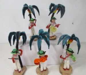 5 Vintage Japan 5 1/2" große Chenille Band Musiker spielen unter Palmen - Bild 1 von 7