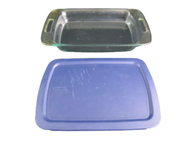 PYREX 3 Quart Casserole Verre Transparent Cuisson Plat 9 By 13 Bleu Lid Ouvert - Photo 1/4