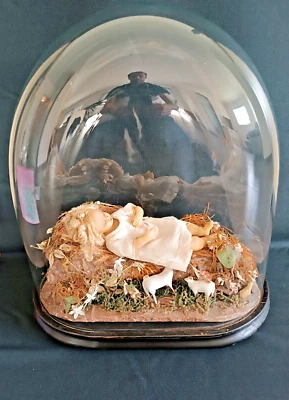 Grand Globe ancien verre  crèche Jésus cire - Photo 1/4