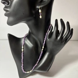 Set collana e orecchini oro perle ametista vintage anni 70 - Foto 1 di 5