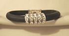 Sparkling Black Vinyl White Crystal Rhinestone Bar Magnetic Cuff Bangle Bracelet