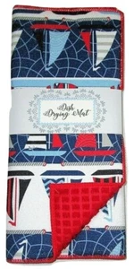 Nautical Dish Drying Mat Large Reversible Sailboats and Oars - Picture 1 of 2