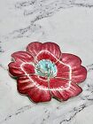 Vintage Enameled Cloisonné Flower Hibiscus Pin Brooch Silver Plate Red/Blue