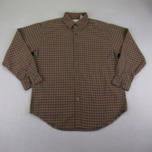 Vintage LL Bean Shirt Mens Medium Brown Blue Plaid Button Up Outdoors Work Y2K ^