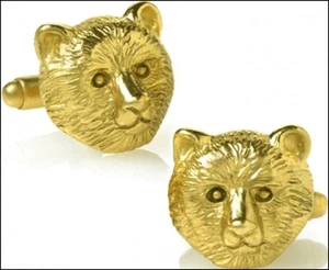 Gemelos Bear Head para hombre 24 K antiguos enchapados en oro cabeza de oso gemelos - Imagen 1 de 1