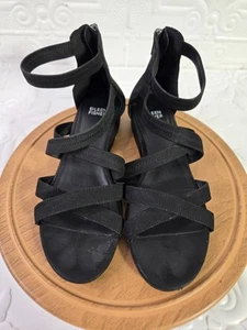 Eileen Fisher Black Leather Strappy Back Zip Open Toe Sandals Women's Size 7.5 - Picture 1 of 10