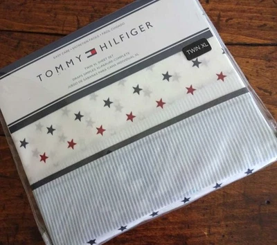 TOMMY HILFIGER PATRIOTIC Red White Blue STARS TWIN XL Dorm SHEET SET - Image 1 of 4