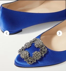 Manolo Blahnik Flat Hangisi Royal Blue +jewels/Sz7. Mint Cond/New Collection - Picture 1 of 9