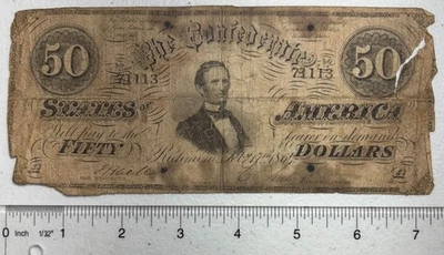 1864 Confederate $50 Bill – Richmond VA – Jefferson Davis – CSA Currency - Image 1 of 4