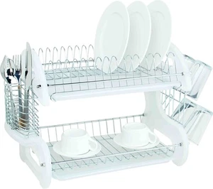 Plastic 2-Tier Dish Drainer Rack, Air Drying and Organizing Dishes, Side Moun... - Picture 1 of 8