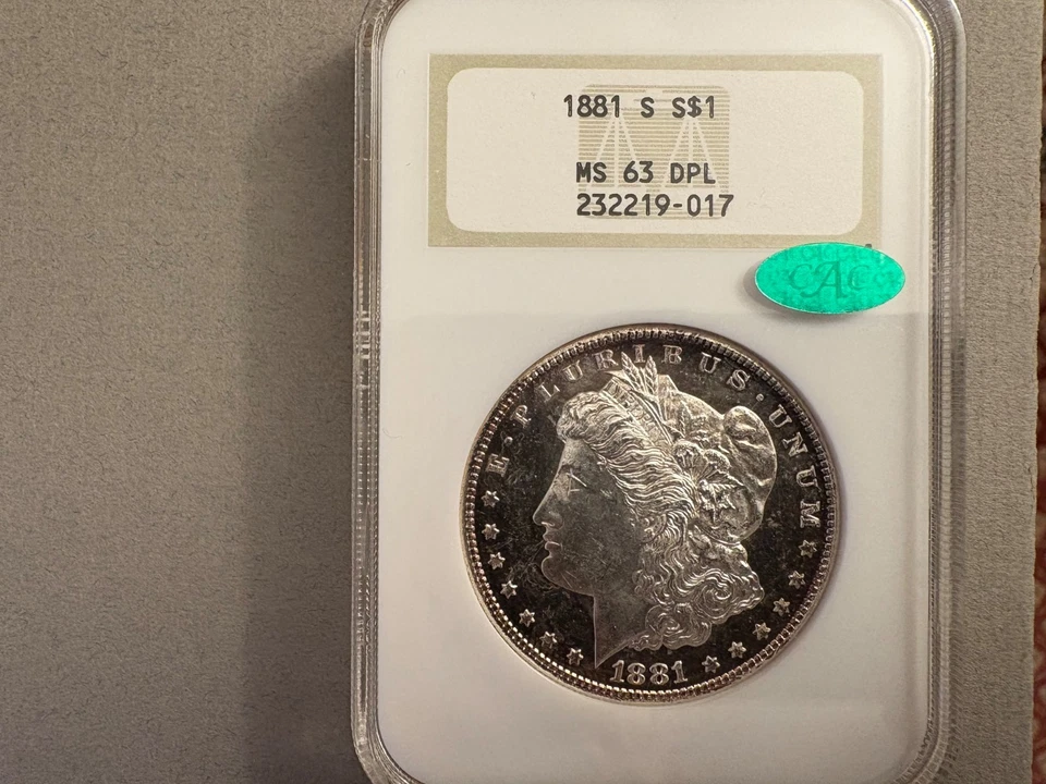 1881 S Morgan Silver Dollar NCG MS 63 DPL  (Deep Mirror Proof-Like w/CAC Sticker - Image 1 of 2