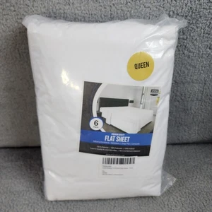 Pack of 6 Queen Flat Sheets White Utopia Bedding Microfiber Premium Quality - Picture 1 of 7