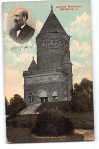 Postcard Garfield Monument Cleveland OH Pre-1920s Souvenir President Portrait - Picture 1 of 2