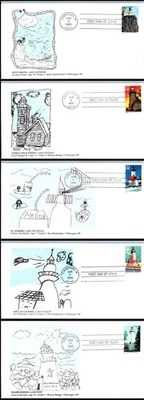 1995 Lighthouses Booklet Set Sc 2969-2973 FDC with Cheboygan MI children cachets - Image 1 of 4