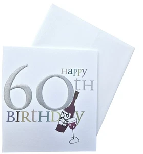 60th BIRTHDAY CARD 125 x 135mm Red WINE Silver Foil CAROLINE GARDNER Blank - Picture 1 of 7
