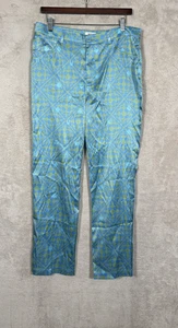 Maisie Wilen Pants Womens XL Blue Green Silk Stretch Patterned Made USA Designer - Picture 1 of 9