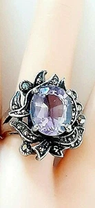 SILBER RING ° AMETHYST ° 925 / 1000 ° Markasite ° Silberschmuck ° - Picture 1 of 11