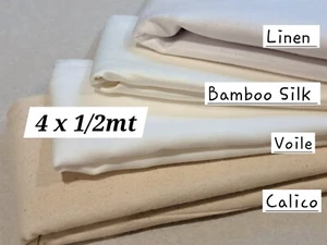 Organic Cotton Fabric 4 x 1/2mt natural bundle Linen, Silk, Voile, Calico - Picture 1 of 17