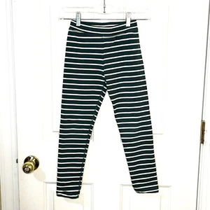 Hanna Andersson Girls Navy Teal Beige Stripe Cotton Leggings Size 6-7 - Picture 1 of 6