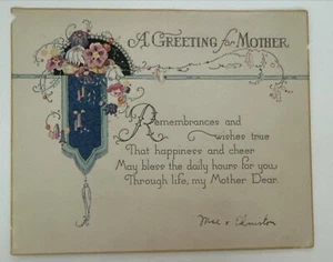 Vintage Art Deco Mothers Day Card ~ Colorful Scenery Flowers - Picture 1 of 2
