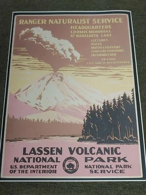 1938 Lassen Volcanic National Park WPA estilo vintage pôster de viagem reprodução - Imagem 1 de 4
