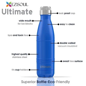Ultimate Double Walled Insulated Stainless Steel Sport Water Bottle/Blue 17 oz - Picture 1 of 4