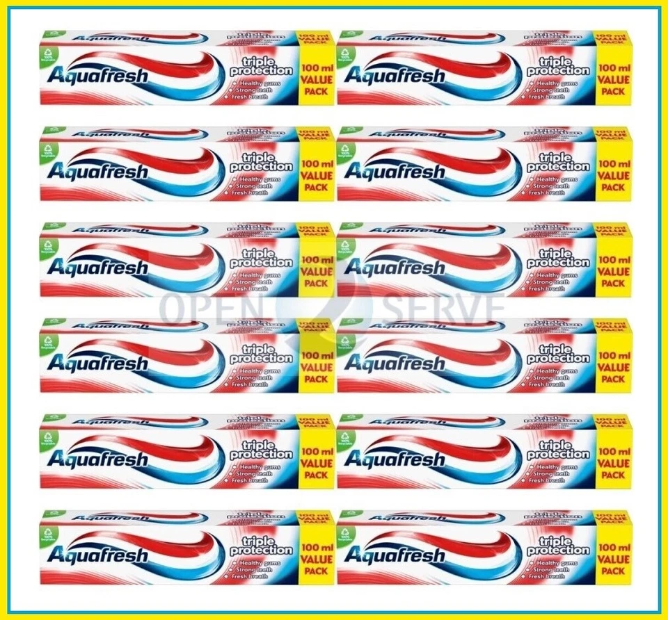 12x Aquafresh Triple Protection Toothpaste 100ml | Fresh Breath & Healthy Teeth