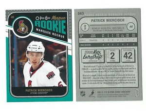 2011-12 Patrick Wiercioch Ottawa Senators OPC Marquee Rookie RC # 563   *147