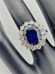 EPIPHANY 925 STERLING SILVER BLUE OVAL CZ HALO COCKTAIL RING SIZE 5 1140 - Picture 1 of 6