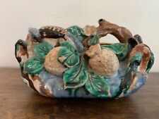 Antique Chinese Asian Majolica Pottery Brush Washer bird branches 